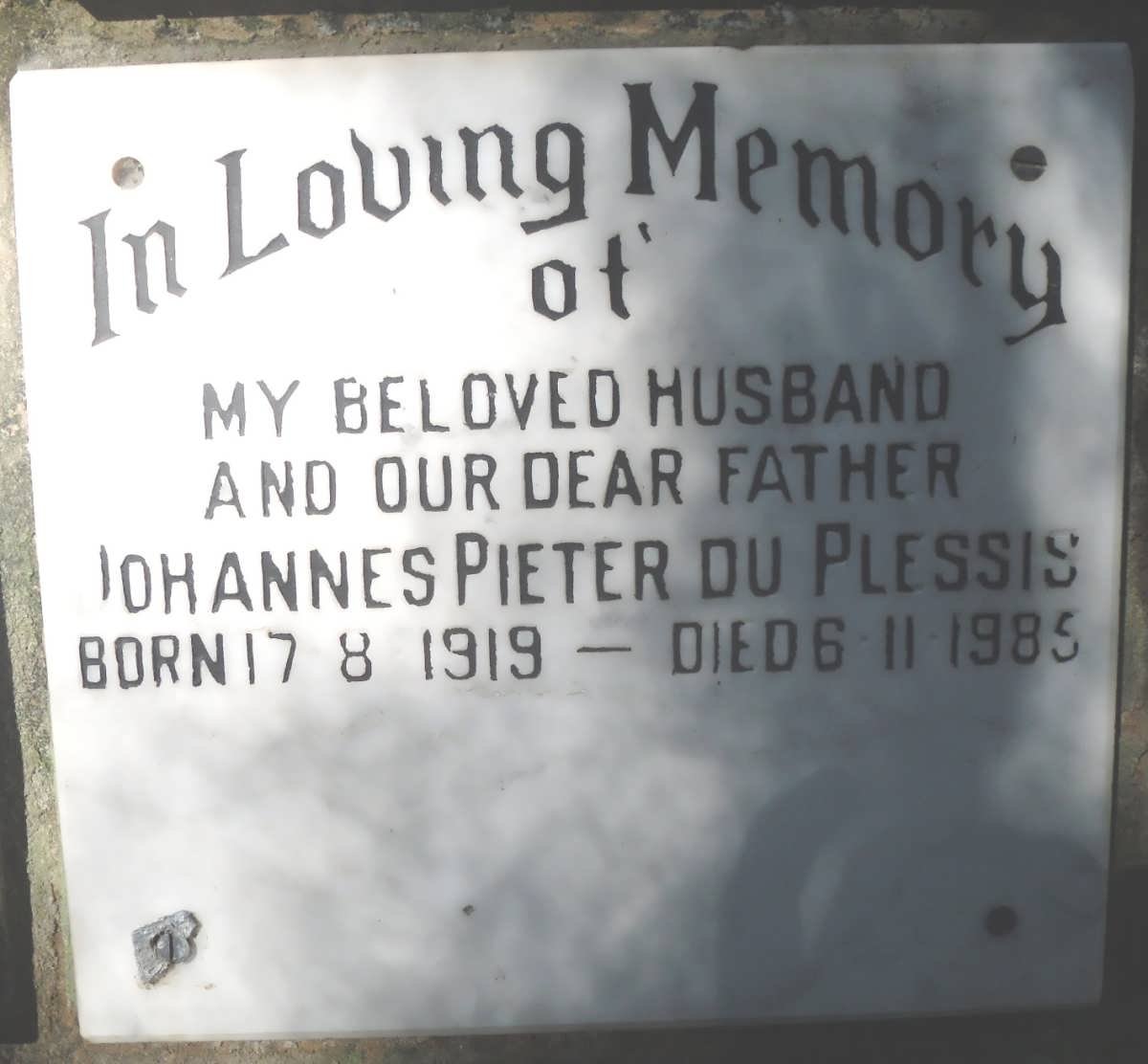 PLESSIS Johannes Pieter, du 1919-1985