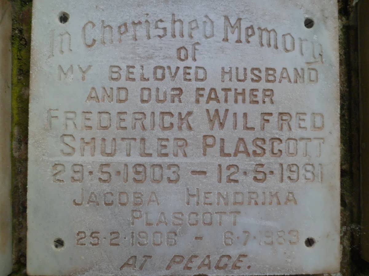 PLASCOTT Frederick Wilfred Shutler 1903-1981 &amp; Jacoba Hendrika 1906-1983