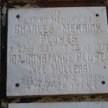 PLOWES Charles Merrick 1897-1977 &amp; Ida Constance MULLERS 1905-1989