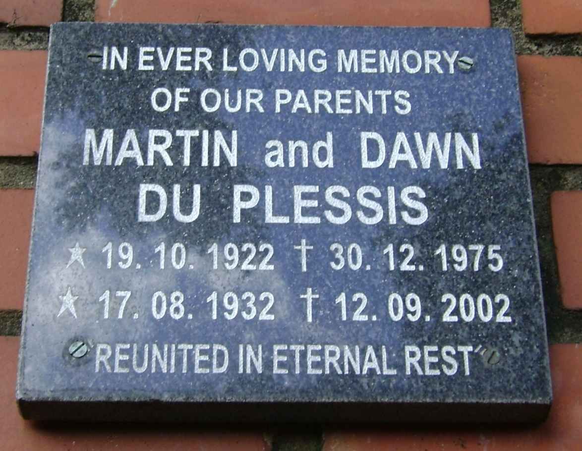PLESSIS Martin, du 1922-1975 &amp; Dawn 1932-2002