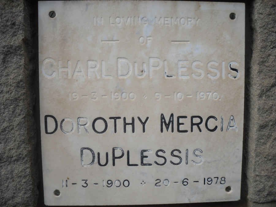 PLESSIS Charl, du 1900-1970 &amp; Dorothy Mercia 1900-1978