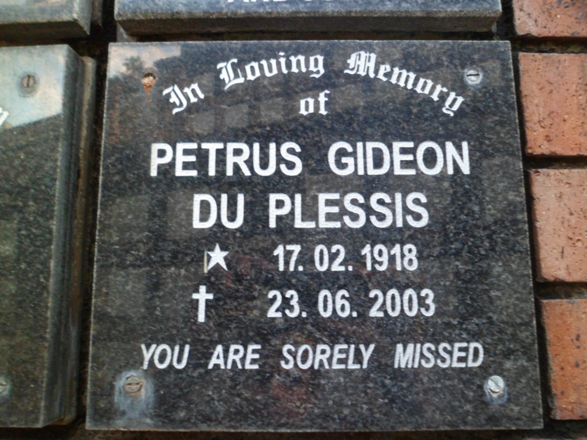 PLESSIS Petrus Gideon, du 1918-2003