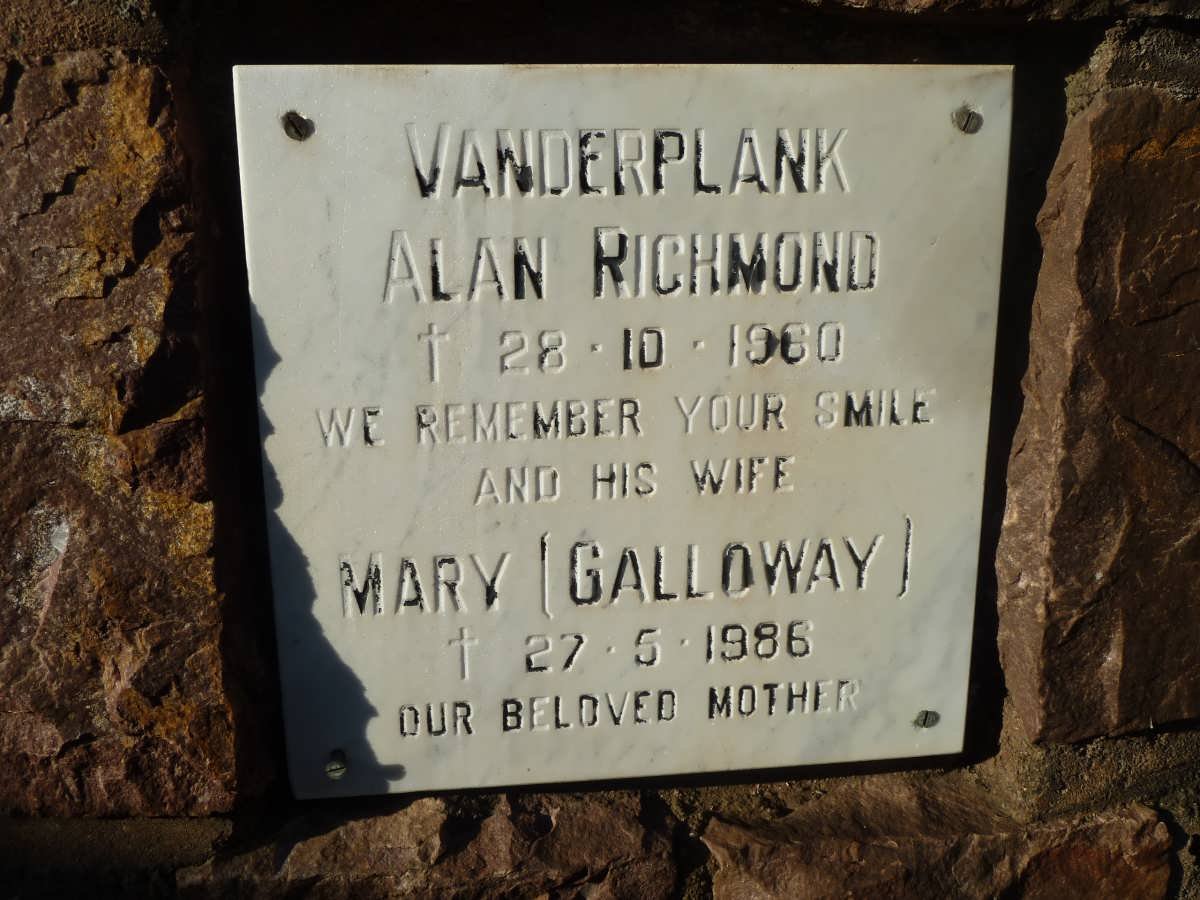 PLANK Alan Richmond, van der -1960 &amp; Mary GALLOWAY -1986