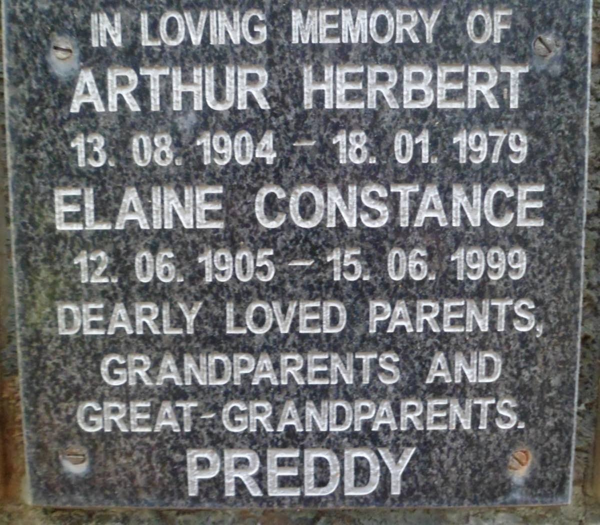 PREDDY Arthur Herbert 1904-1979 &amp; Elaine Constance 1905-1999