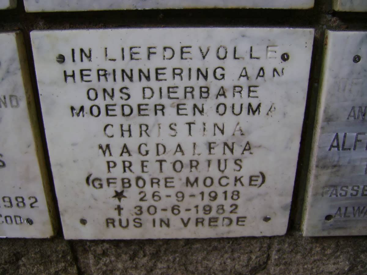 PRETORIUS Christina Magdalena nee MOCKE 1918-1982