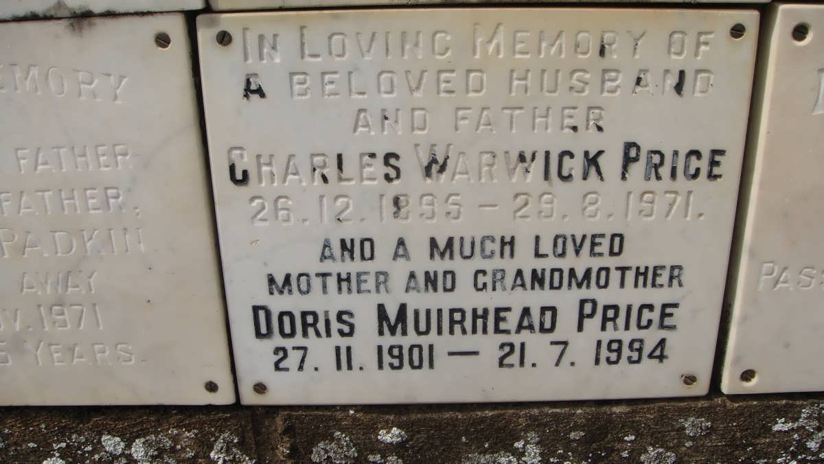 PRICE Charles Warwick 1895-1971 &amp; Doris Muirhead 1901-1994