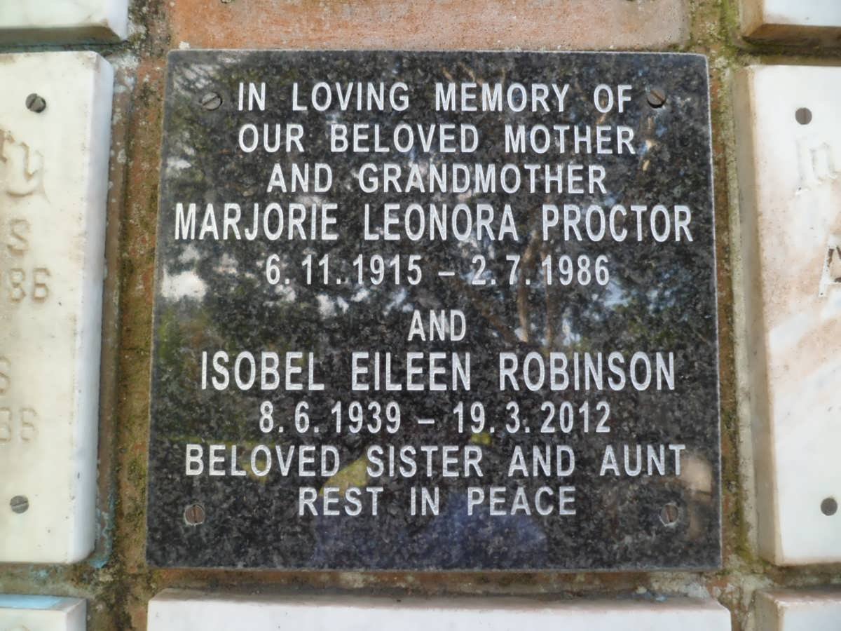 PROCTOR Marjorie Leonora 1915-1986 :: ROBINSON Isobel Eileen 1939-2012