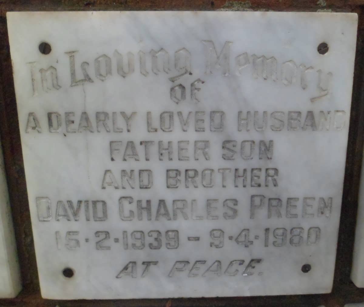 PREEN David Charles 1939-1980
