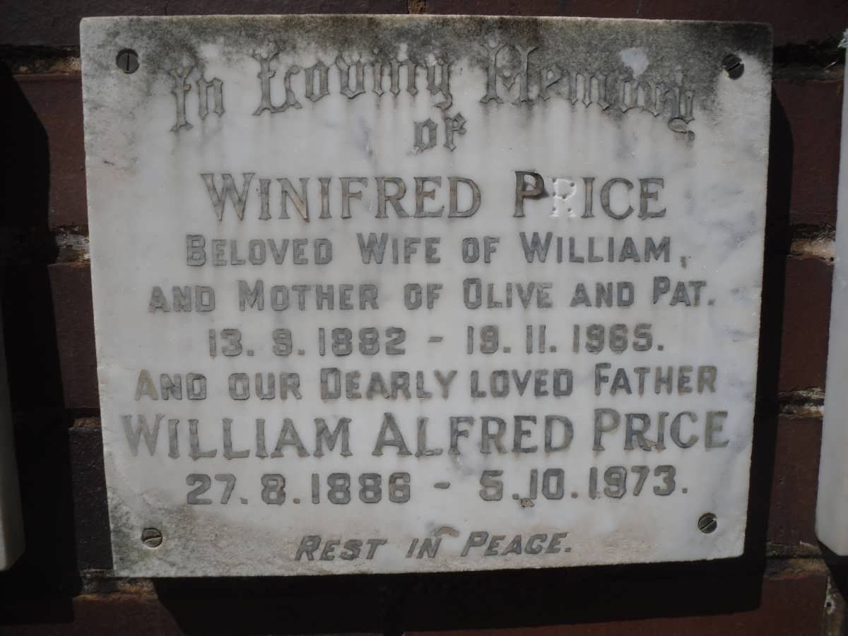 PRICE William Alfred 1886-1973 &amp; Winifred 1882-1965