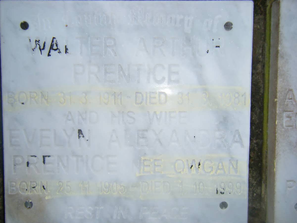 PRENTICE Walter Arthur 1911-1981 &amp; Evelyn Alexandra OWGAN 1905-1999