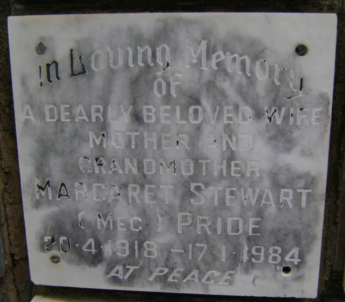 PRIDE Margaret Stewart 1918-1984