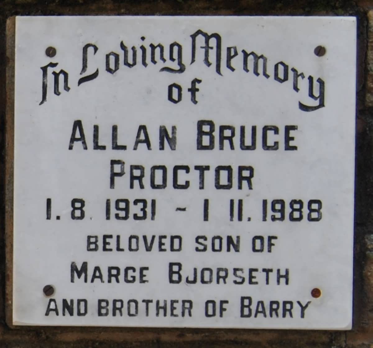 PROCTOR Allan Bruce 1931-1988