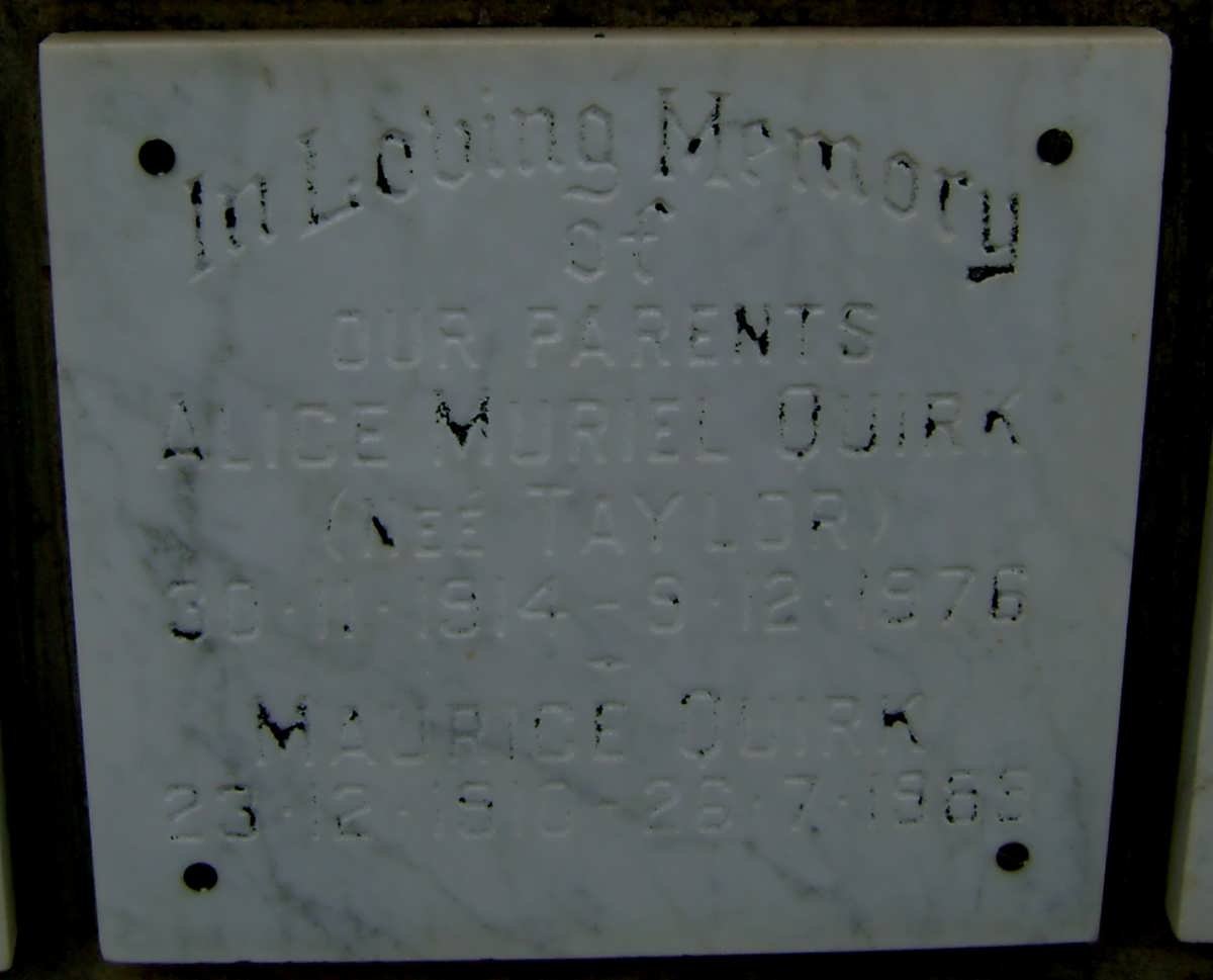 QUIRK Maurice 1910-1969 &amp; Alice Muriel TAYLOR 1914-1976 