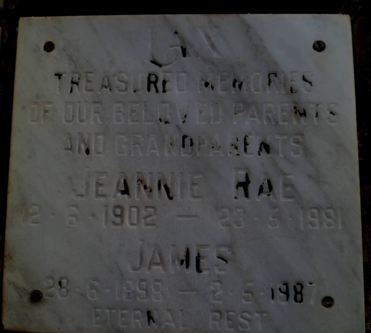 RAE James 1898-1987 &amp; Jeannie 1902-1981