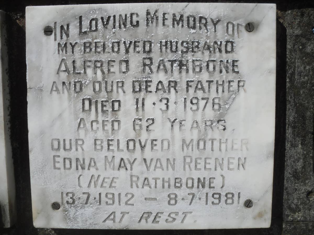 RATHBONE Alfred -1976 :: VAN REENEN Edna May nee RATHBONE 1912-1981