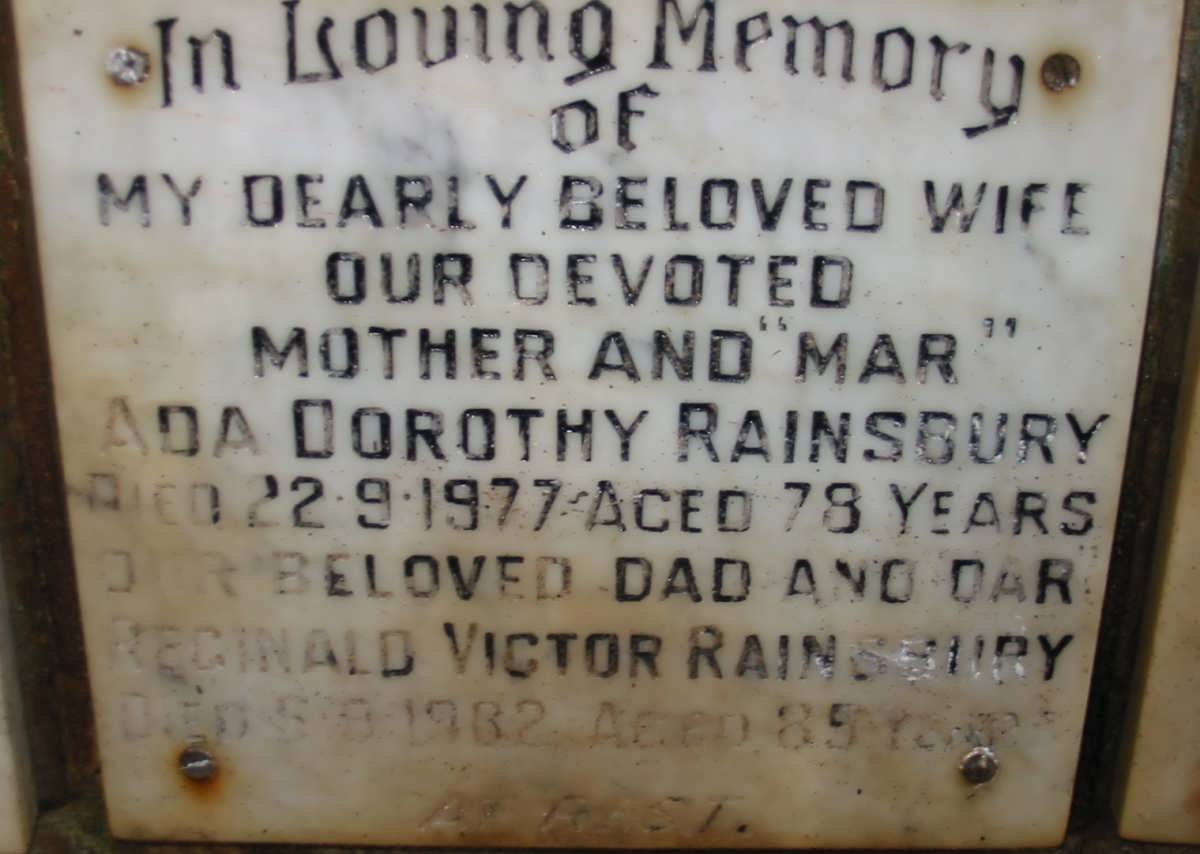 RAINSBURY Reginald Victor -1982 &amp; Ada Dorothy -1977