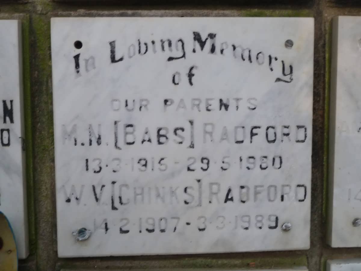 RADFORD W.V. 1907-1989 &amp; M.N. 1915-1980