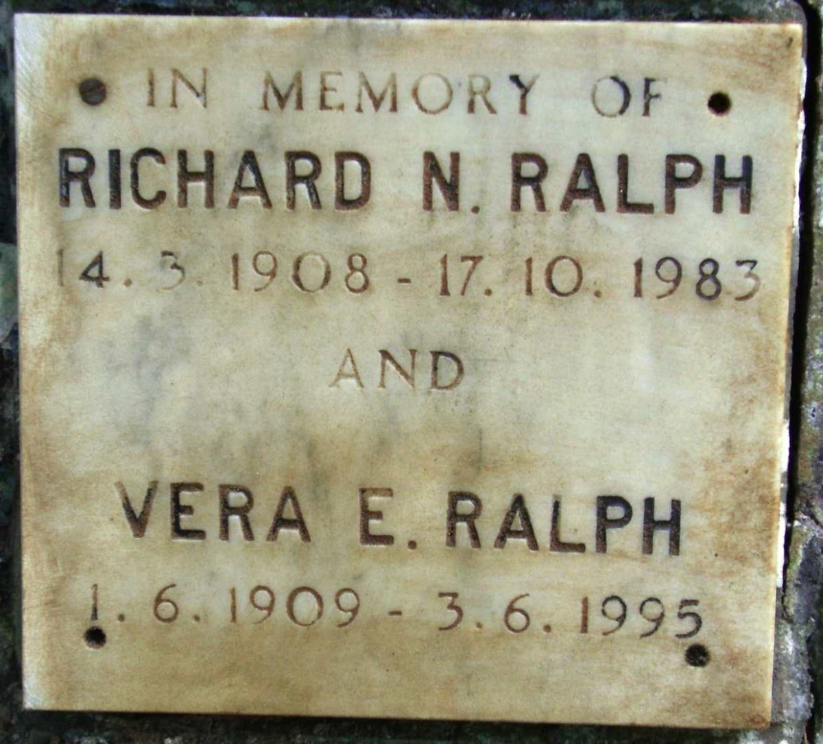RALPH Richard N. 1908-1983 &amp; Vera E. 1909-1995