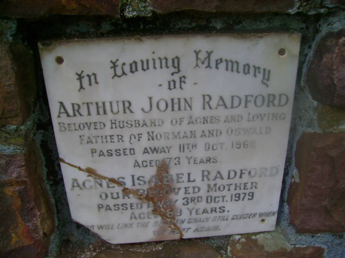 RADFORD Arthur John -1960 &amp; Agnes Isabel -1979