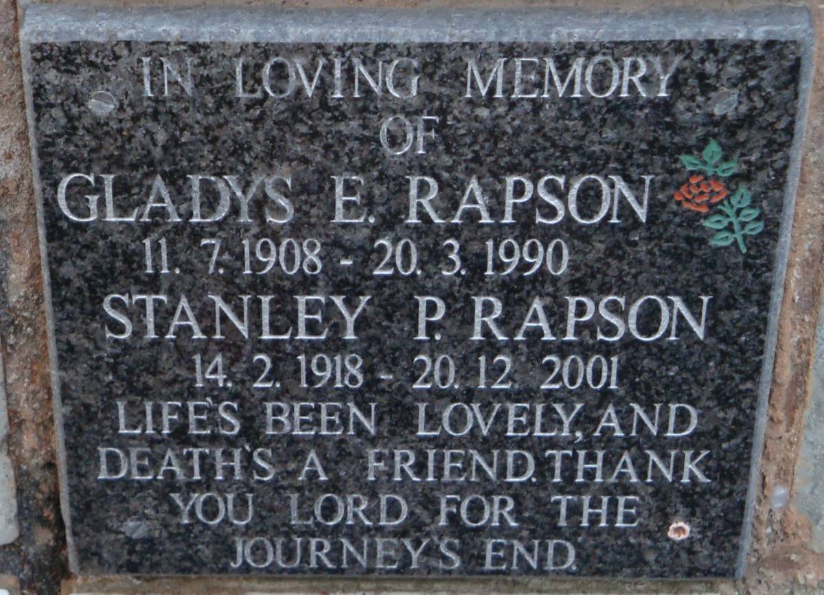 RAPSON Stanley P. 1918-2001 &amp; Gladys E. 1908-1990