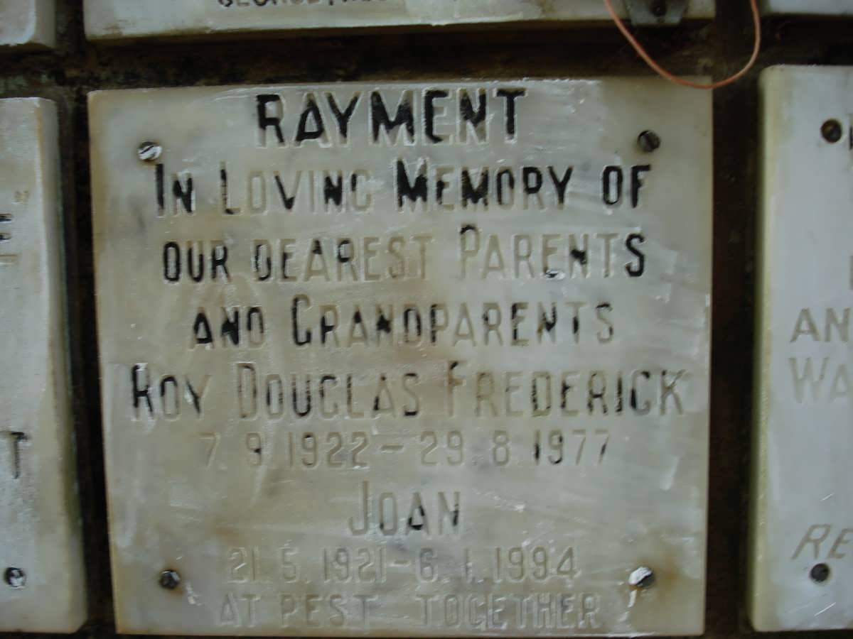 RAYMENT Roy Douglas Frederick 1922-1977 &amp; Joan 1921-1994
