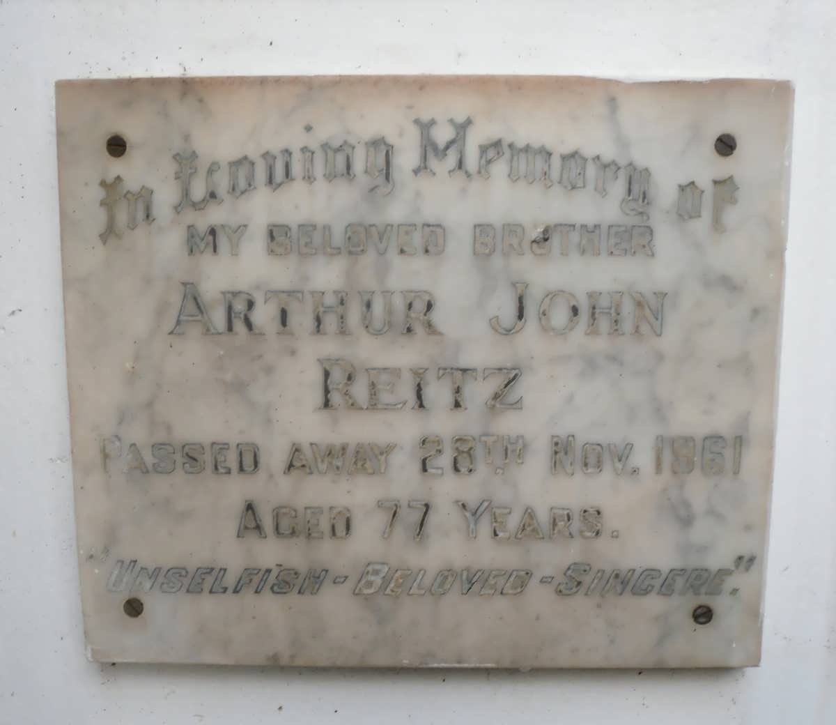 REITZ Arthur John -1961