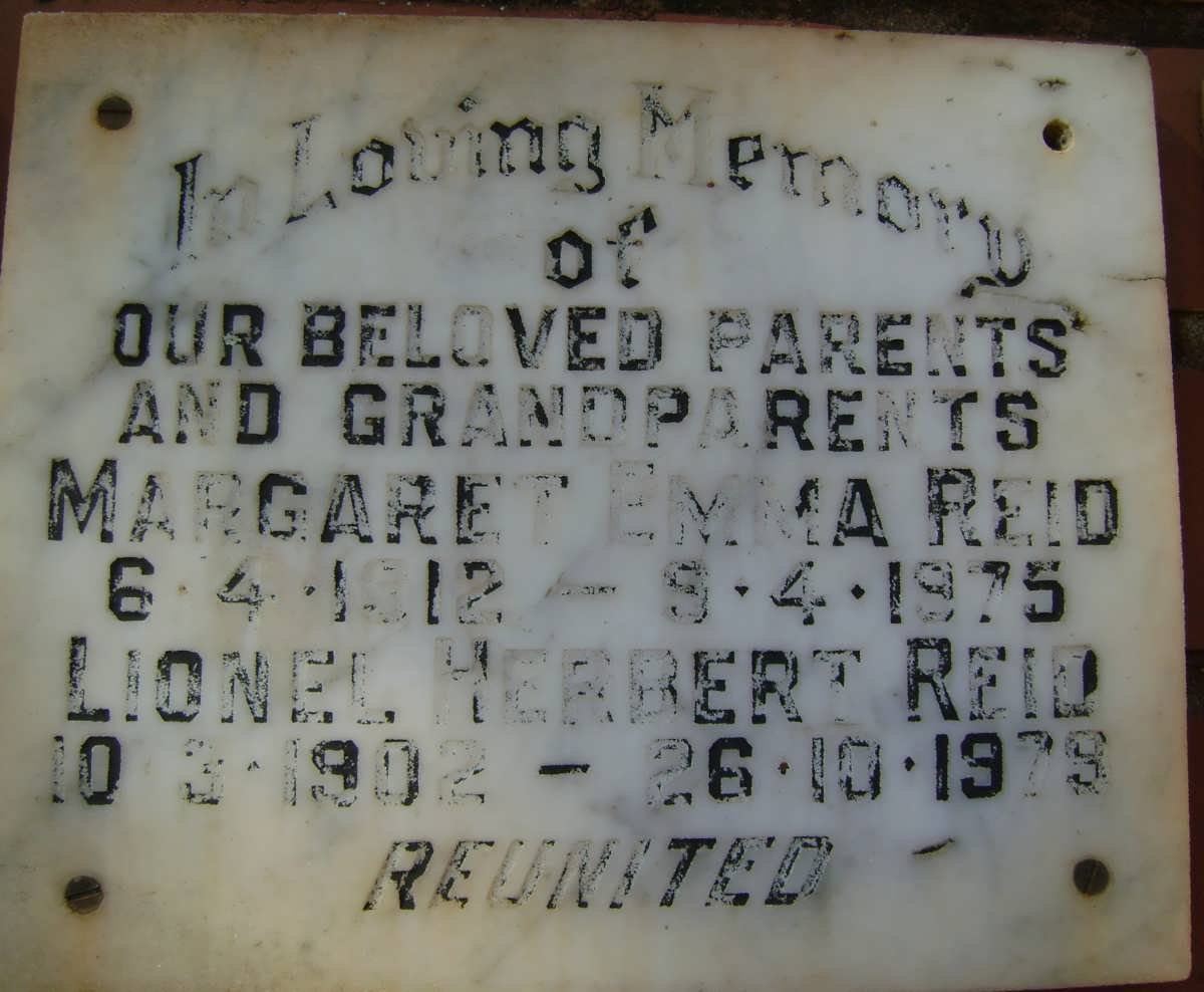 REID Lionel Herbert 1902-1979 &amp; Margaret Emma 1912-1975