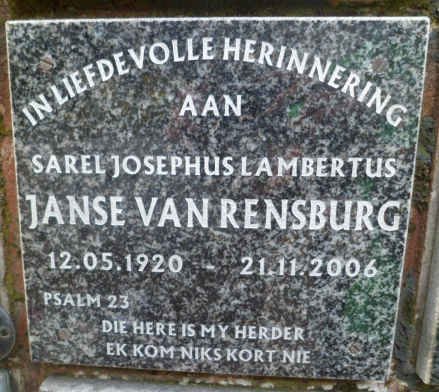 RENSBURG Sarel Josephus Lambertus, Janse van 1920-2006