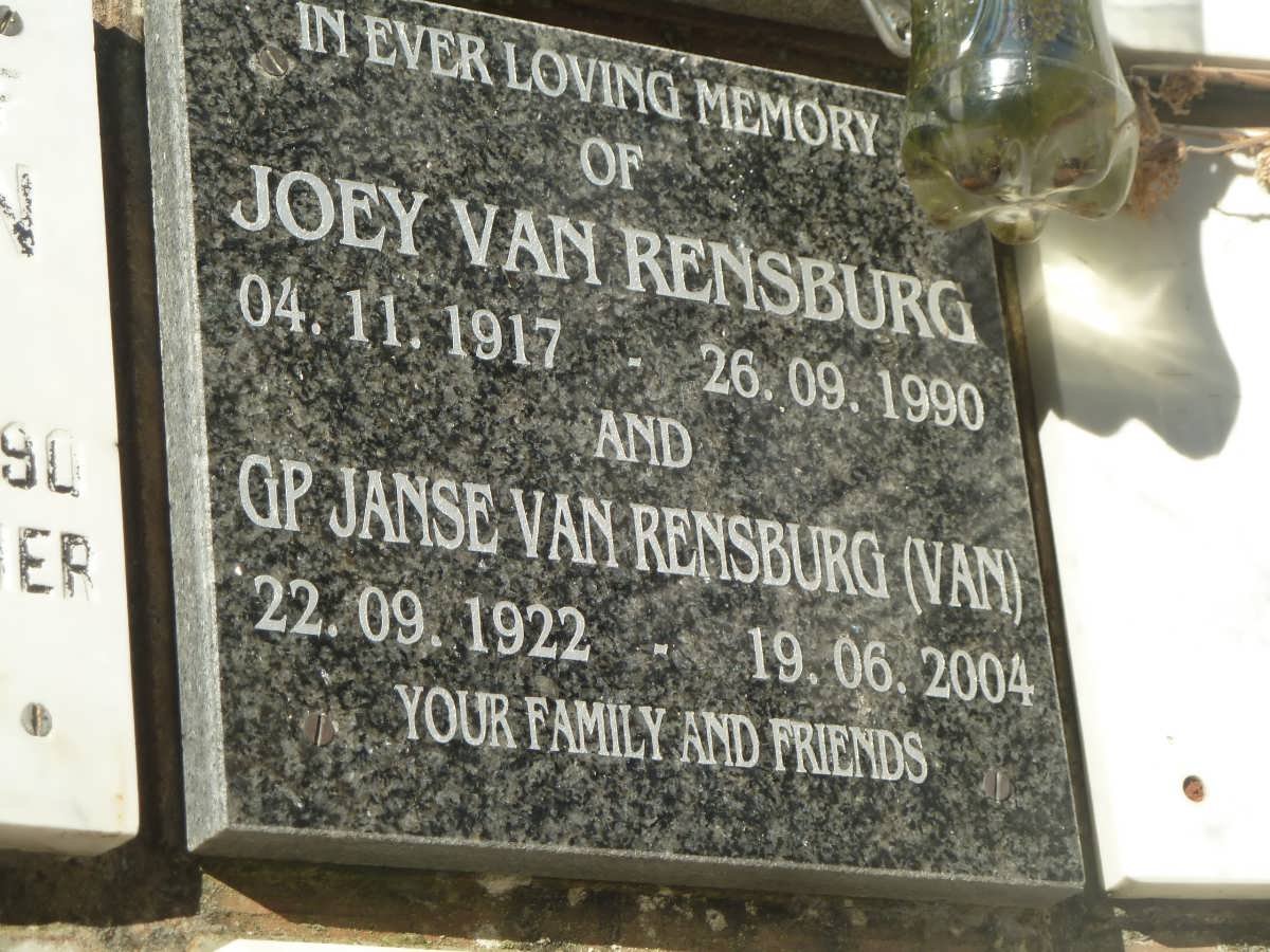 RENSBURG G.P., Janse van 1922-2004 &amp; Joey 1917-1990
