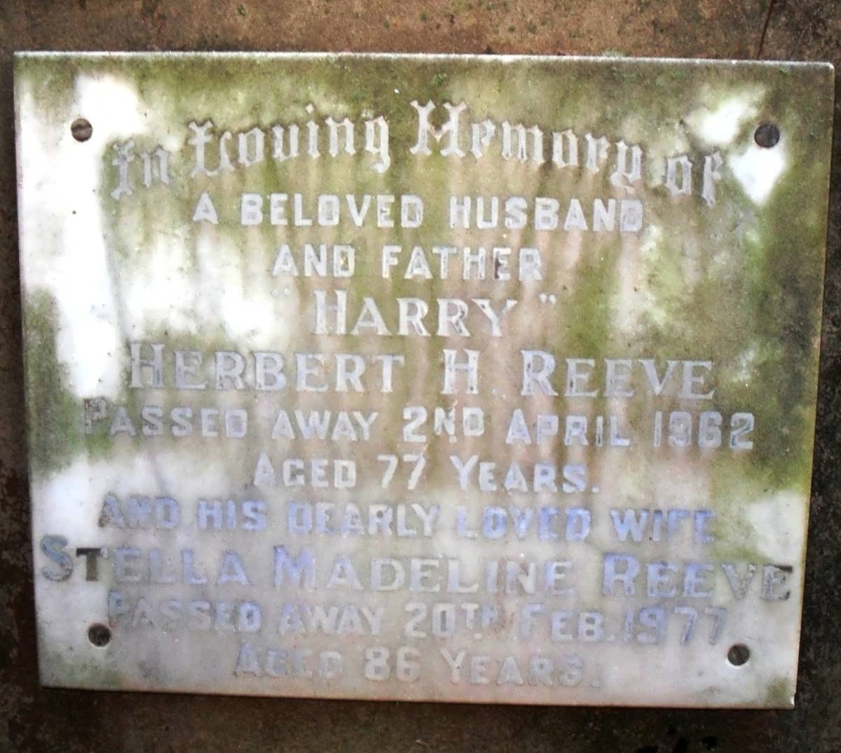 REEVE  Harry Herbert -1962 &amp; Stella Madeline -1977