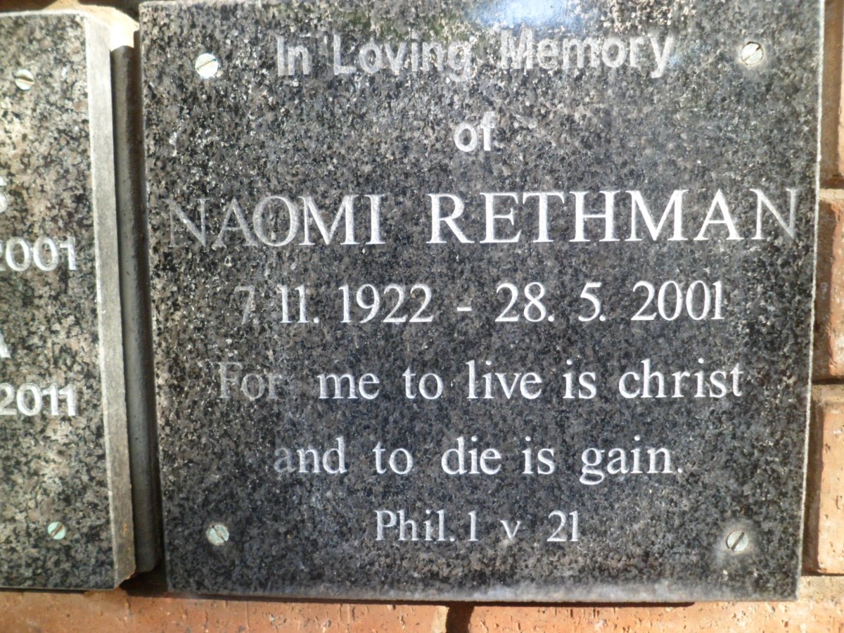RETHMAN Naomi 1922-2001