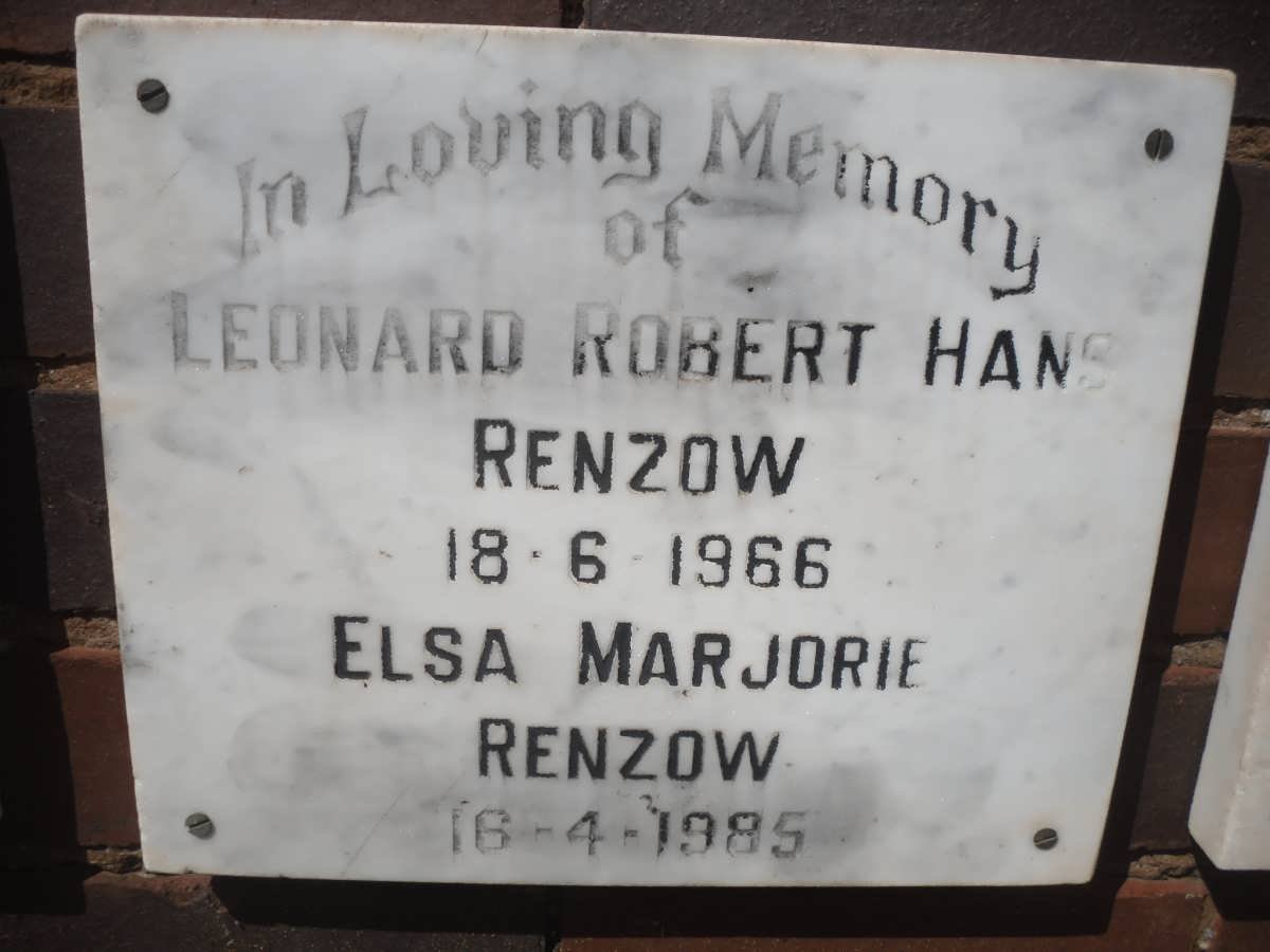 RENZOW Leonard Robert Hans -1966 &amp; Elsa Marjorie -1985