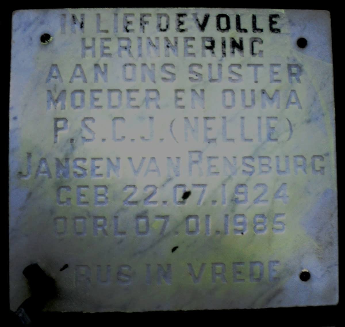 RENSBURG P.S.C.J., Jansen van 1924-1985