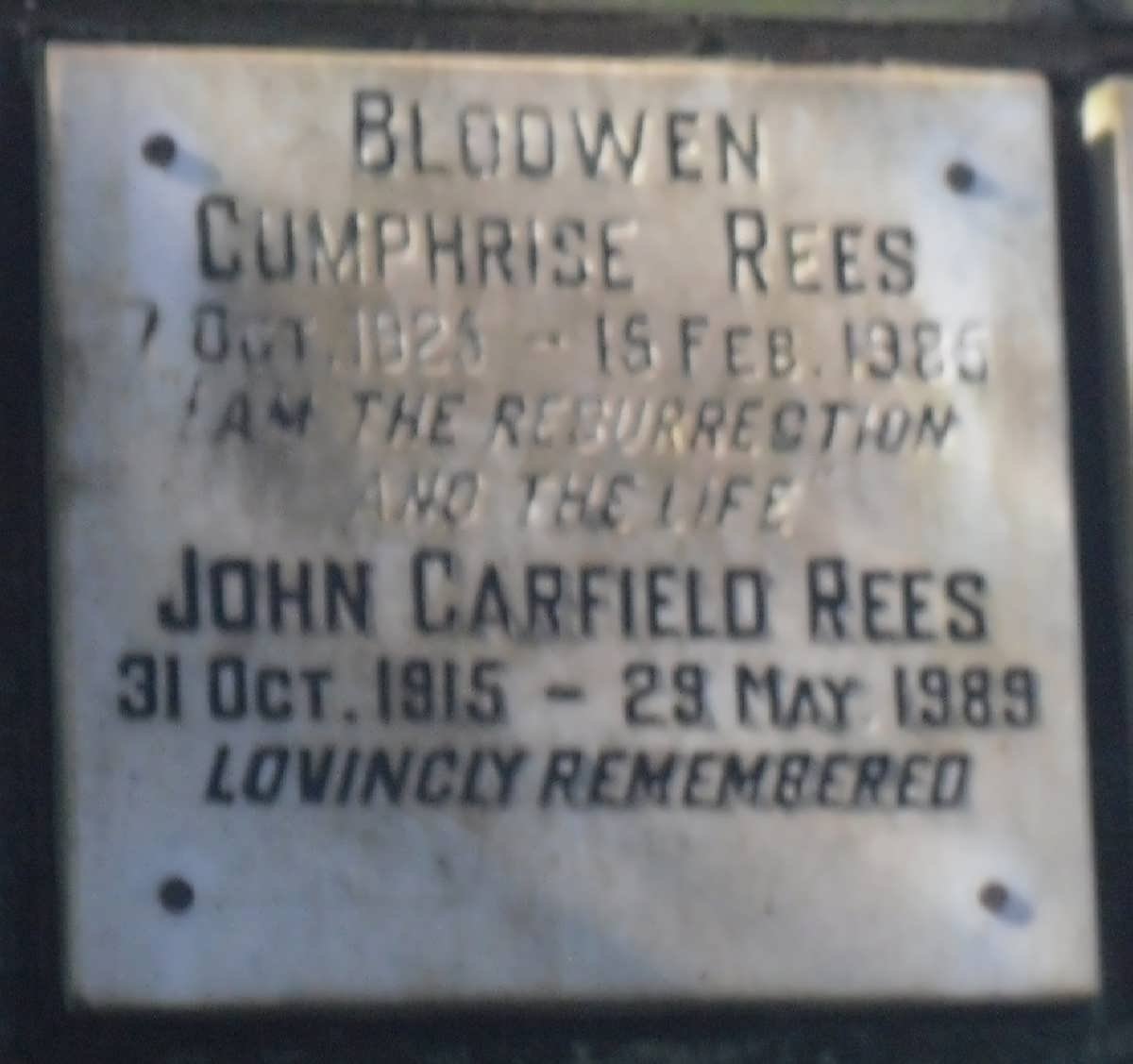 REES Blodwen Cumphrise 1926-1986 :: REES John Garfield 1915-1989