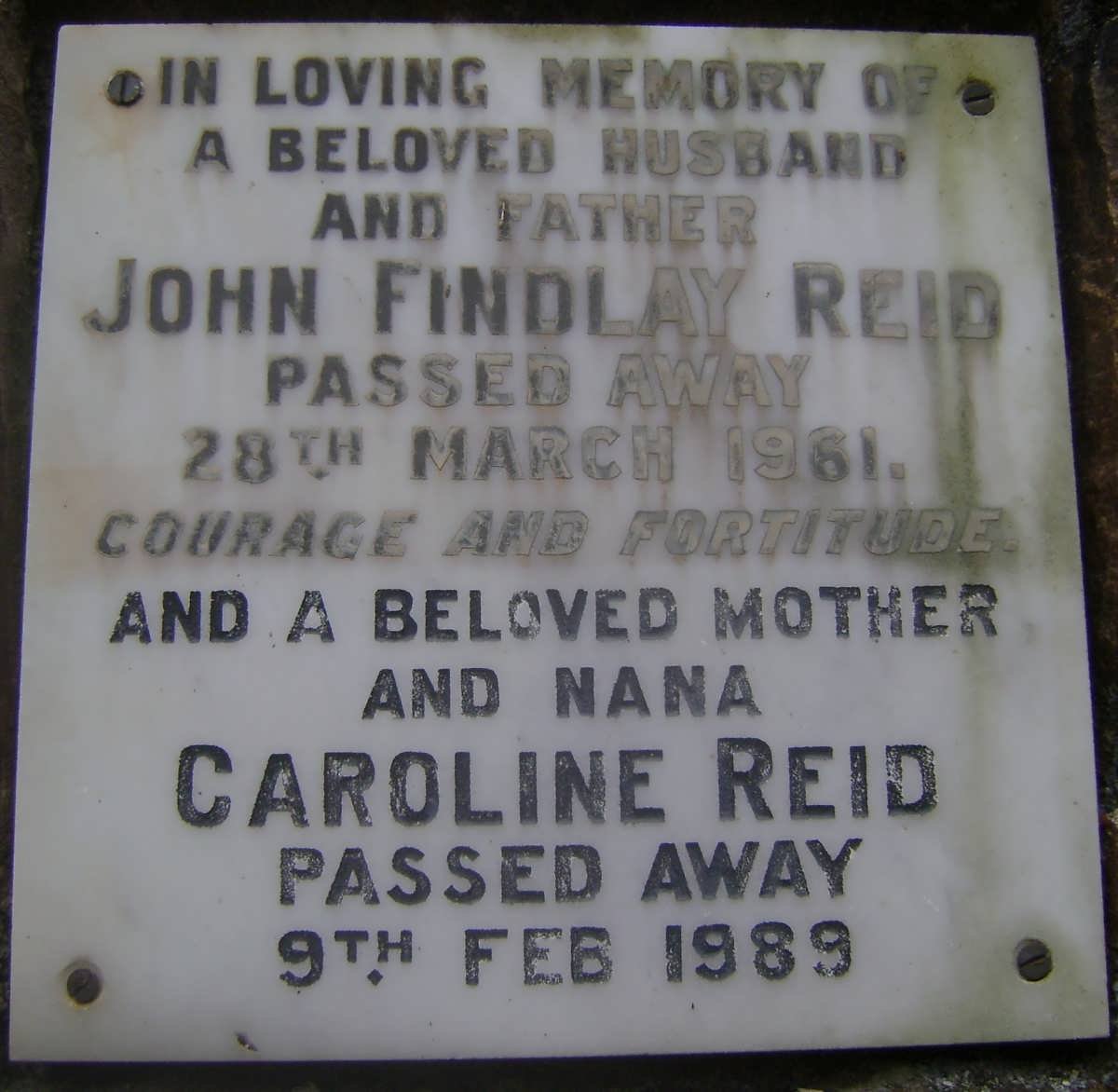 REID John Findlay -1961 &amp; Caroline -1989