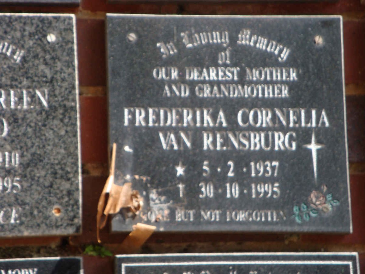 RENSBURG Frederika Cornelia, van 1937-1995