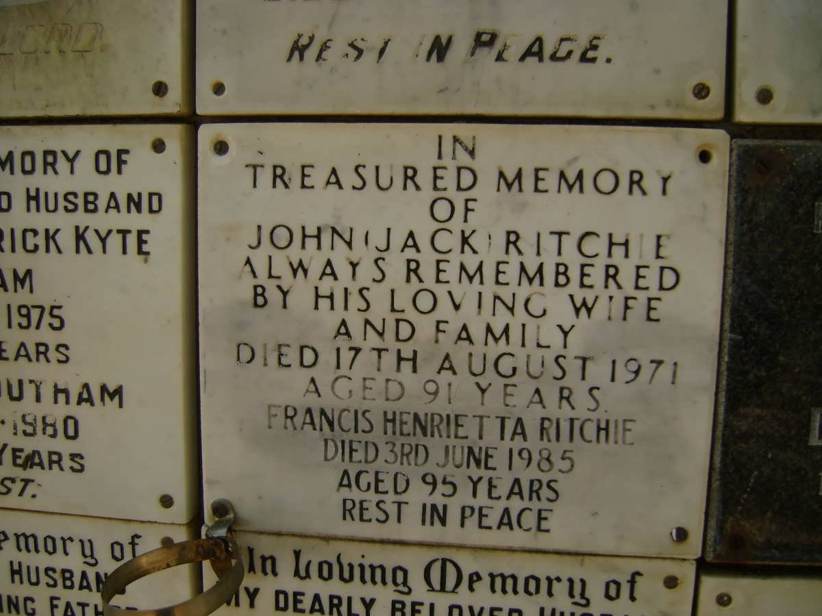 RICHIE John -1971 &amp; Francis Henrietta -1985