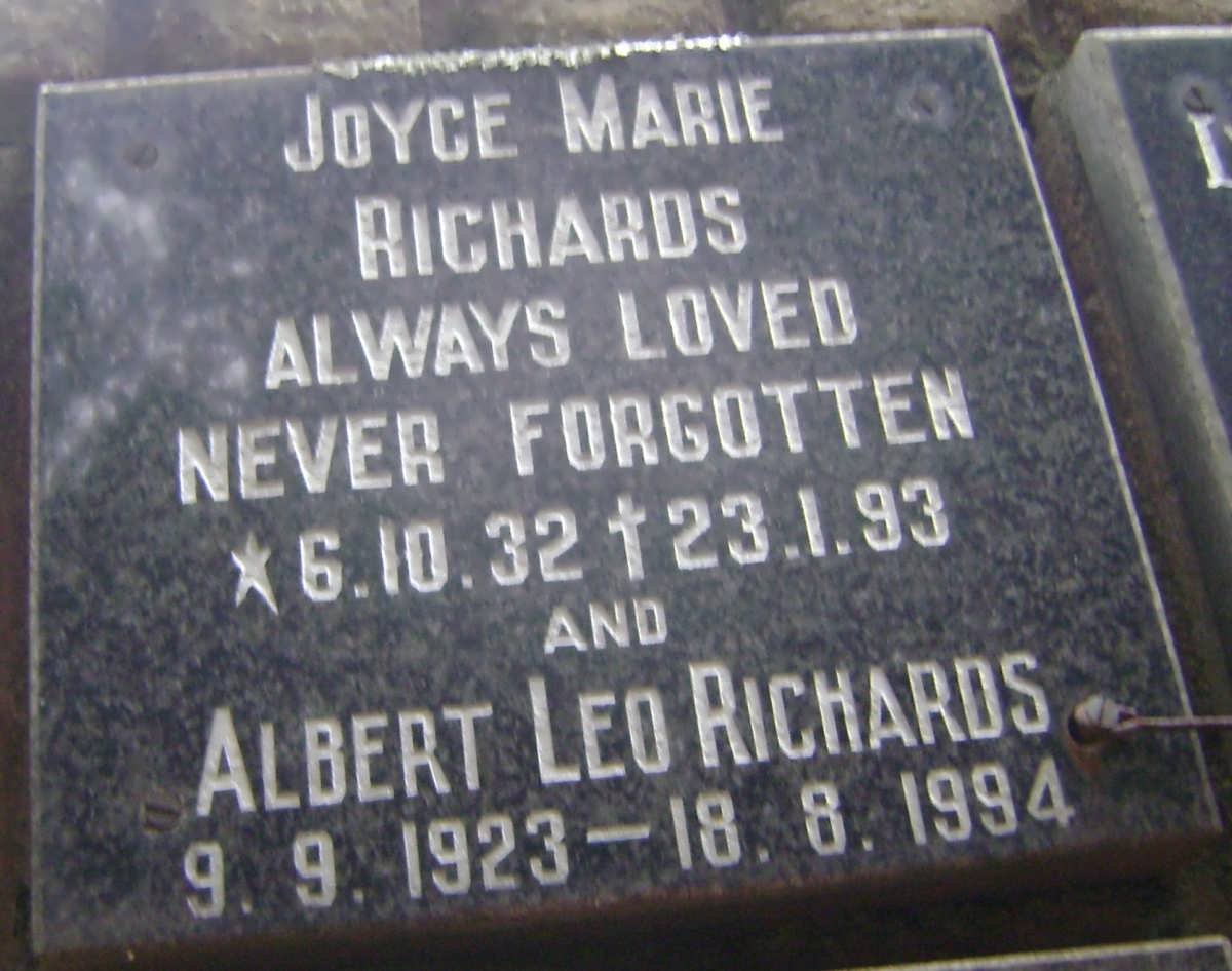 RICHARDS Albert Leo 1923-1994 &amp; Joyce Marie 1932-1993