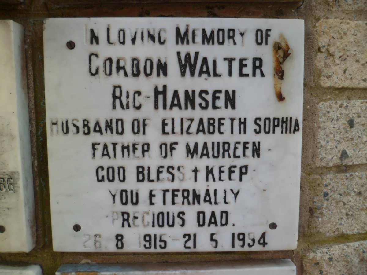 RIC-HANSEN Gordon Walter Ric 1915-1994