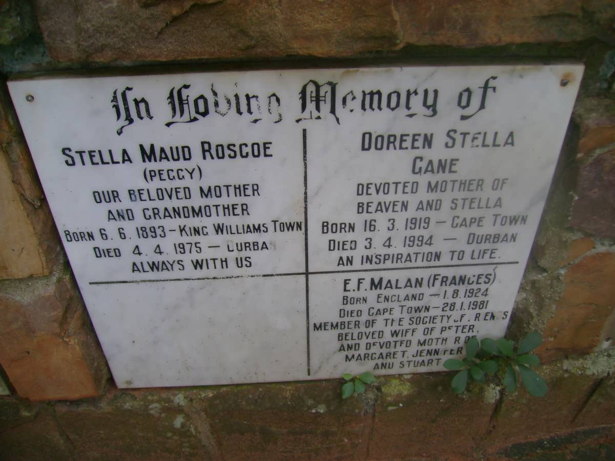 ROSCOE Stella Maud 1893-1975 :: GANE Doreen Stella 1919-1994 :: MALAN E.F. 1924-1981