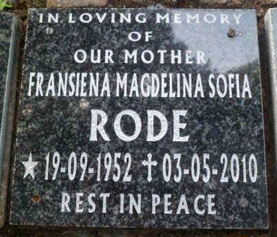 RODE Fransiena Magdelina Sofia 1952-2010