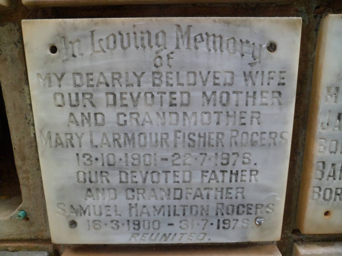 ROGERS Samuel Hamilton 1900-1978 &amp; Mary Larmour Fisher 1901-1978