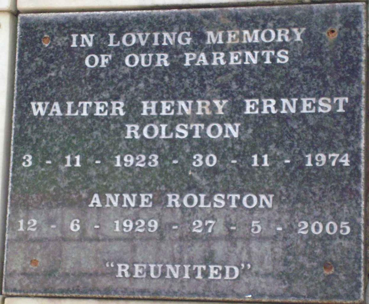 ROLSTON Walter Henry Ernest 1923-1974 &amp; Anne 1929-2005