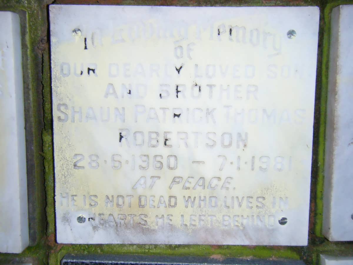 ROBERTSON Shaun Patrick Thomas 1960-1981