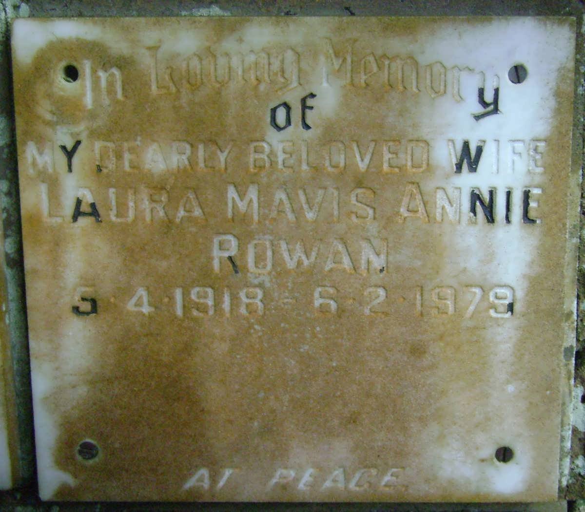 ROWAN Laura Mavis Annie 1918-1979