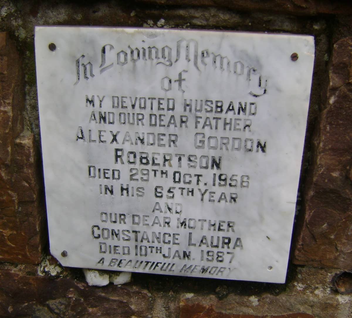 ROBERTSON Alexander Gordon -1956 :&amp; Constance Laura -1987