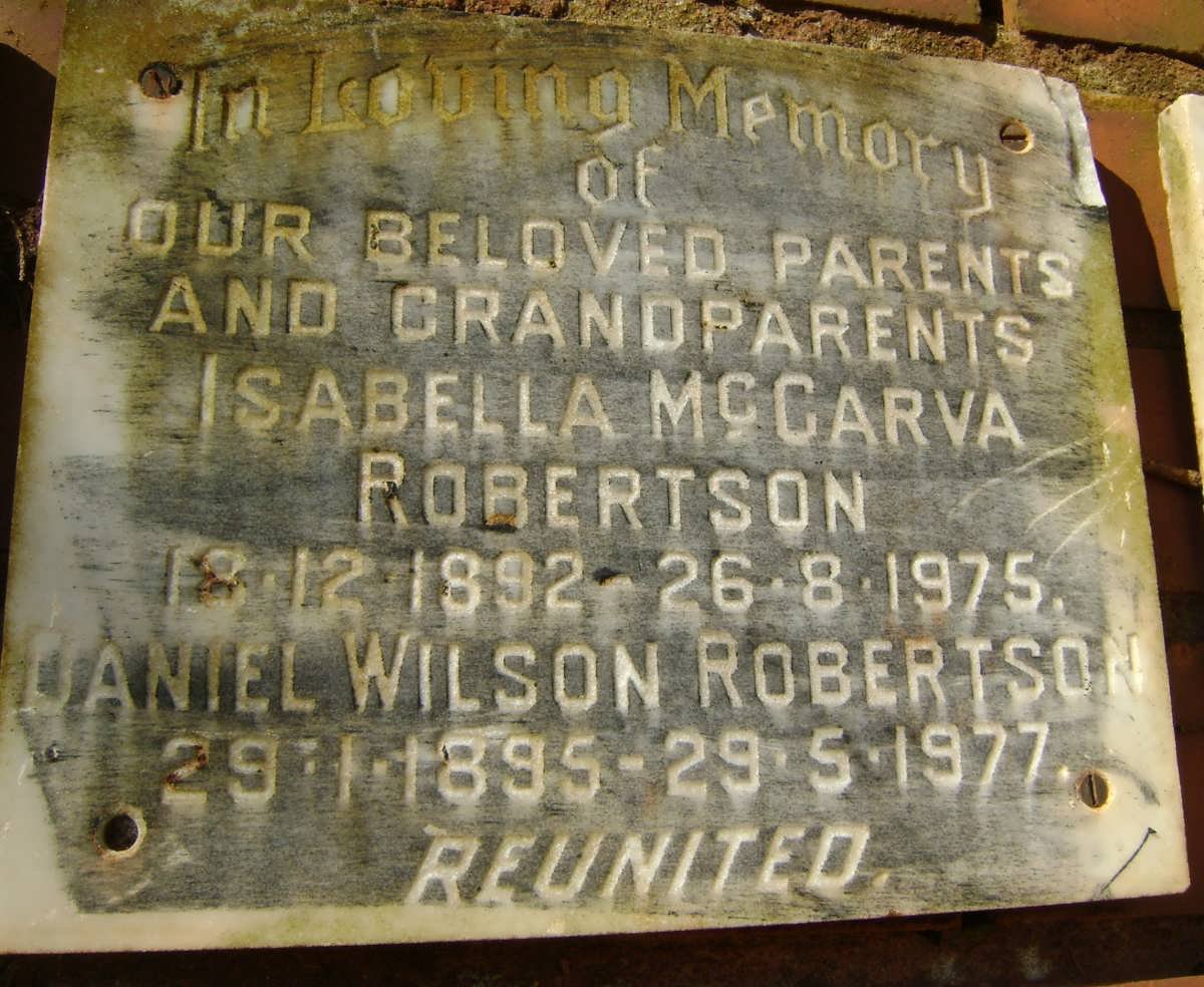 ROBERTSON Daniel Wilson 1895-1977 &amp; Isabella McGARVA 1892-1975