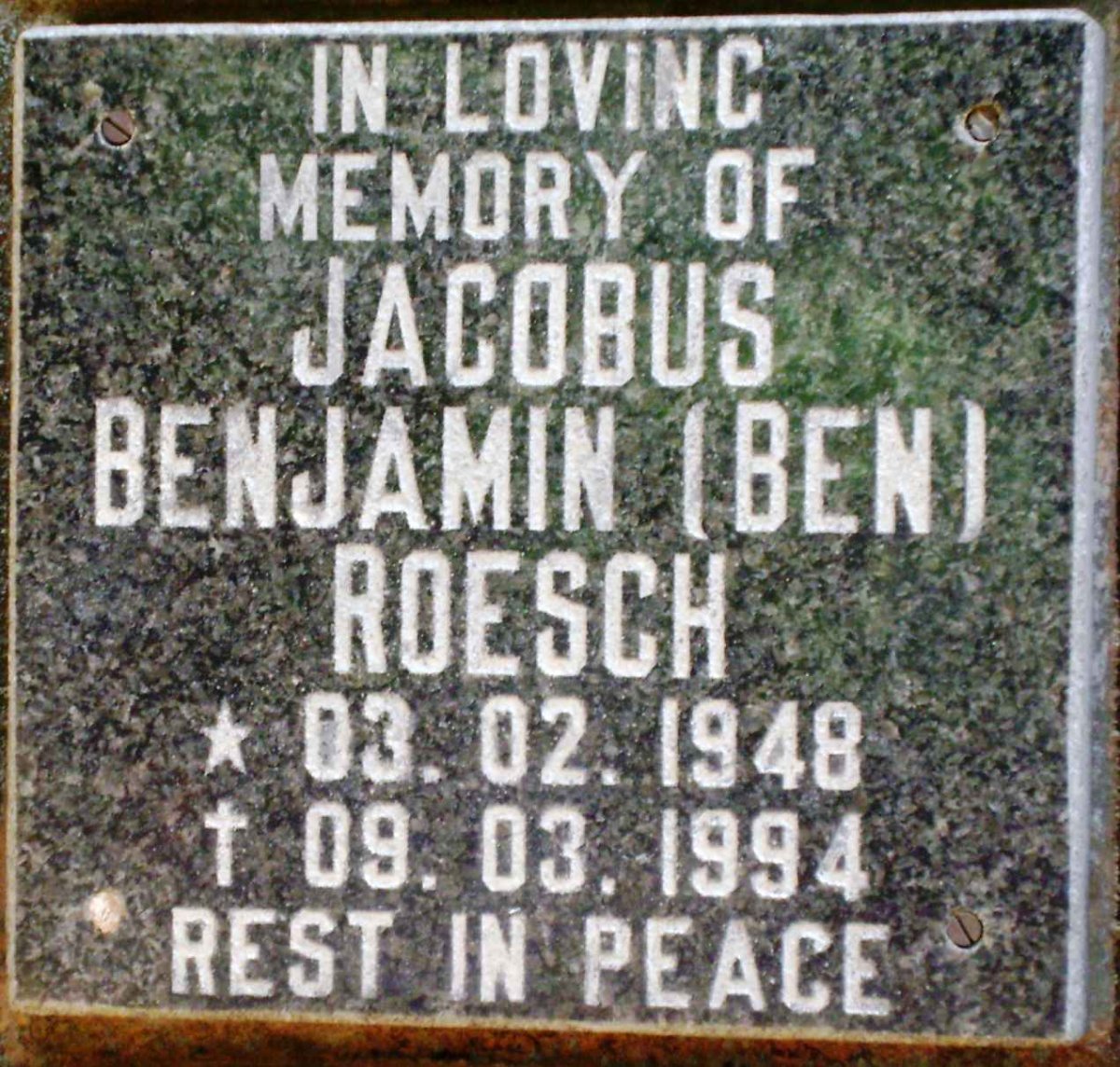 ROESCH Jacobus Benjamin 1948-1994