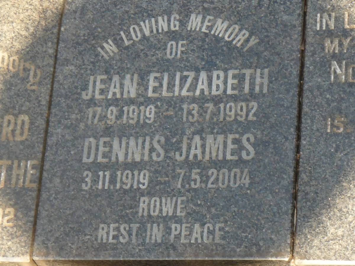 ROWE Dennis James 1919-2004 &amp; Jean Elizabeth 1919-1992