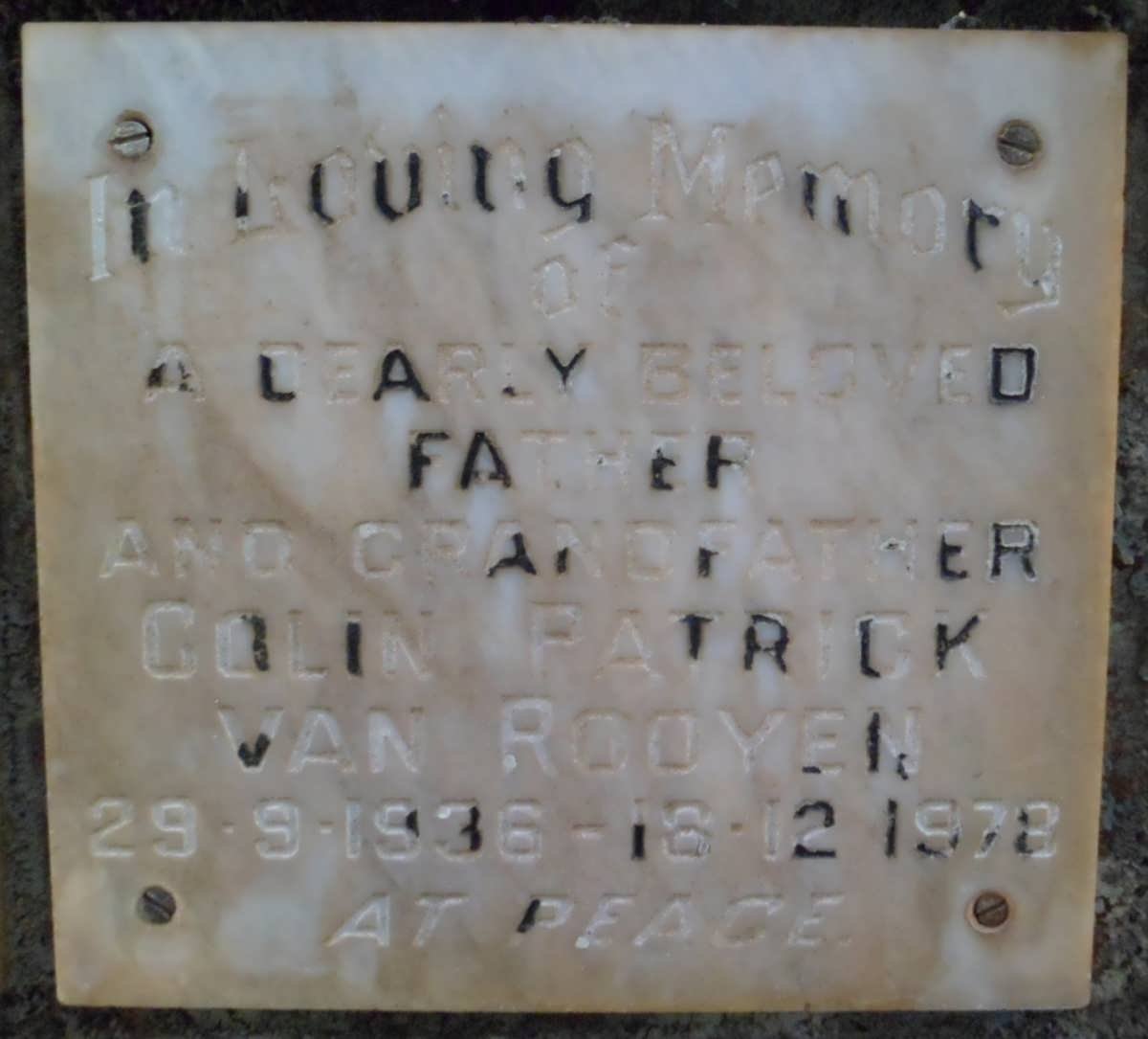 ROOYEN Colin Patrick, van 1936-1978